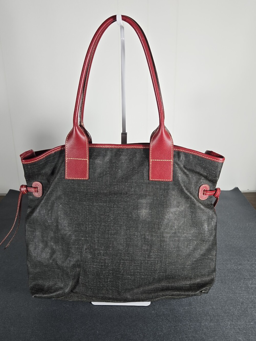 Dooney & Bourke Black Canvas Tote with Red Trim and Handles - Picture 8 of 13